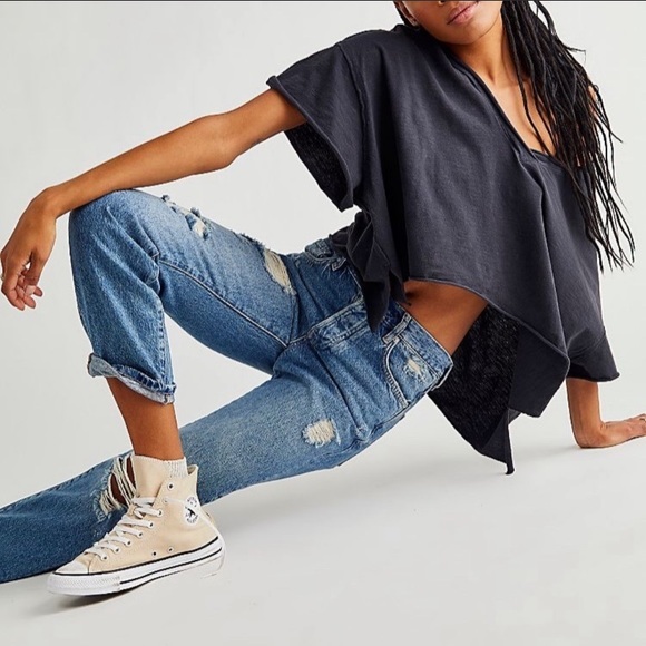 Free People Jeans Bren High Waist Distressed Boyfriend Jean Size 25 NWOT - Picture 2 of 11